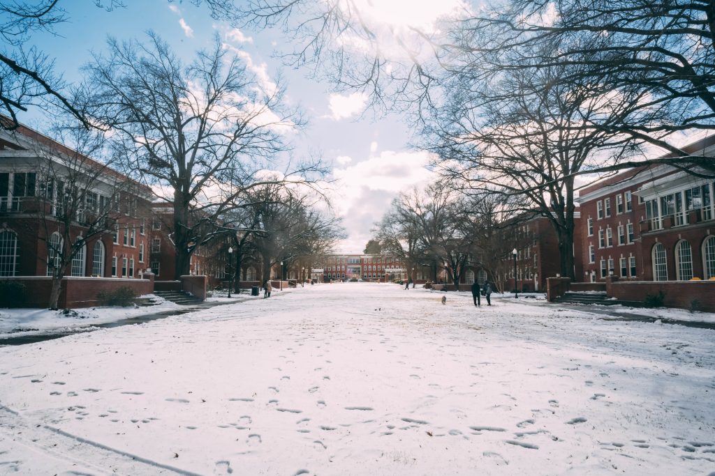 snowy campus scene